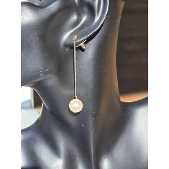 Robert Lee Morris RLM Gold Dangle Earrings With Chain & Faux Pearl Drop - Picture 1 of 3